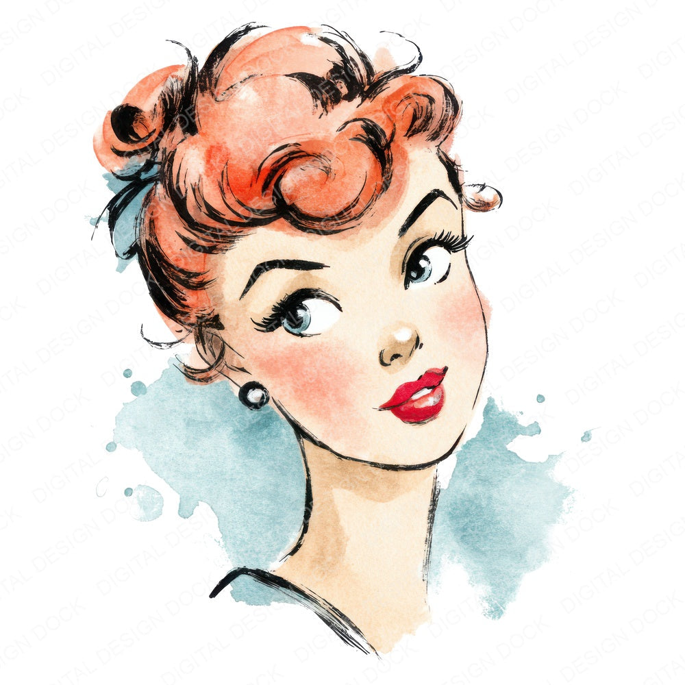 Vintage Pinup Girl Portrait fussy cut sheet in A4 format showing all 12 designs on one printable page