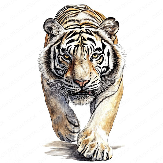 Vintage Prowling Tiger fussy cut sheet in A4 format showing all 12 designs on one printable page
