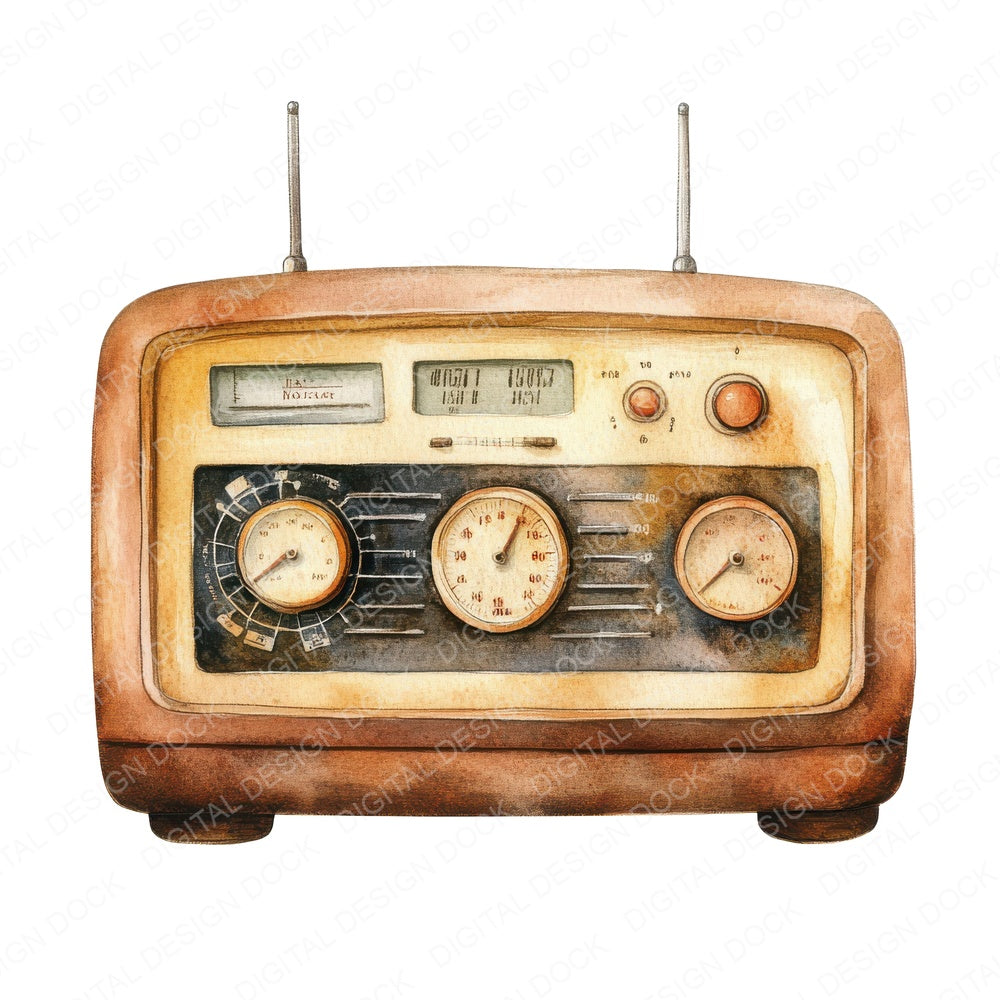 Vintage Radio fussy cut sheet in US Letter format showing all 12 designs on one printable page