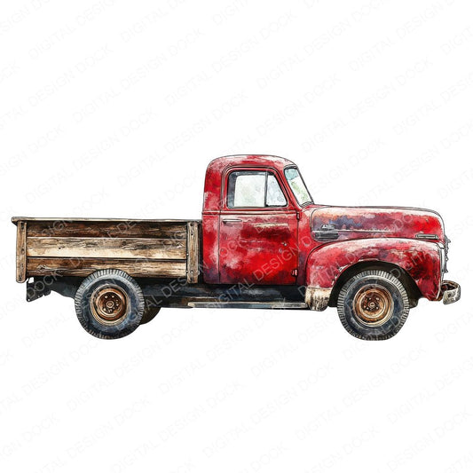 Vintage Red Pickup Clipart Set (DDD006909)