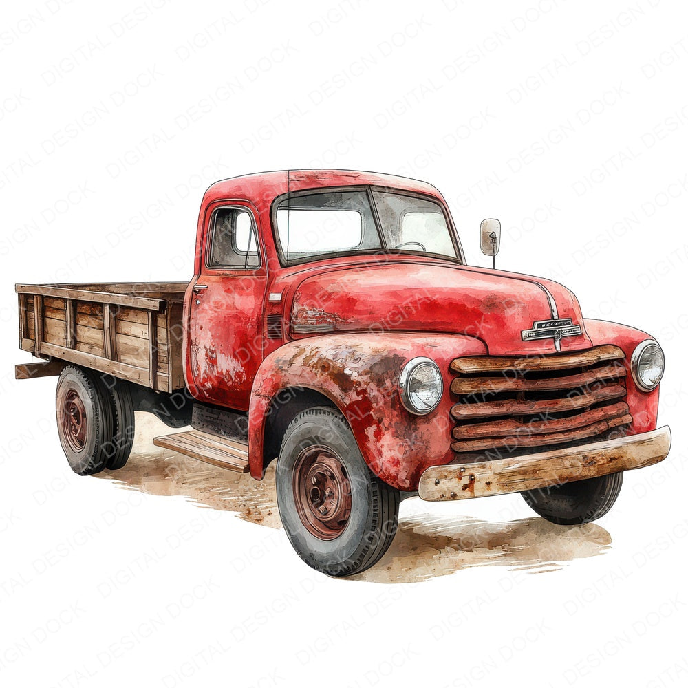 Vintage Red Pickup fussy cut sheet in US Letter format showing all 12 designs on one printable page