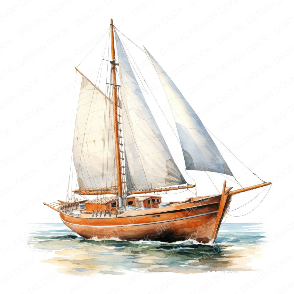 Vintage Sailboat fussy cut sheet in US Letter format showing all 12 designs on one printable page