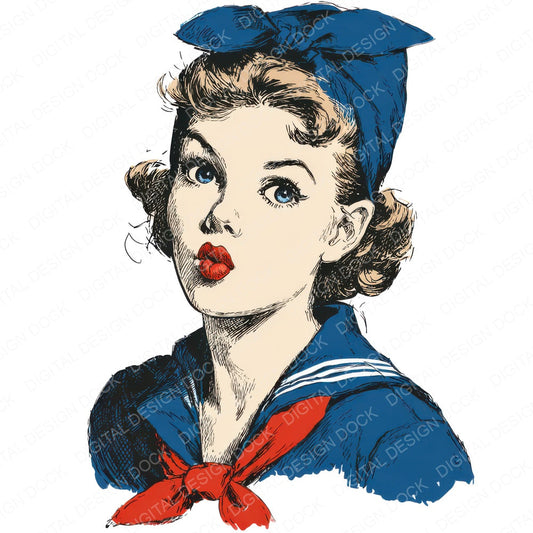 Vintage Sailor Girl Portrait fussy cut sheet in A4 format showing all 12 designs on one printable page