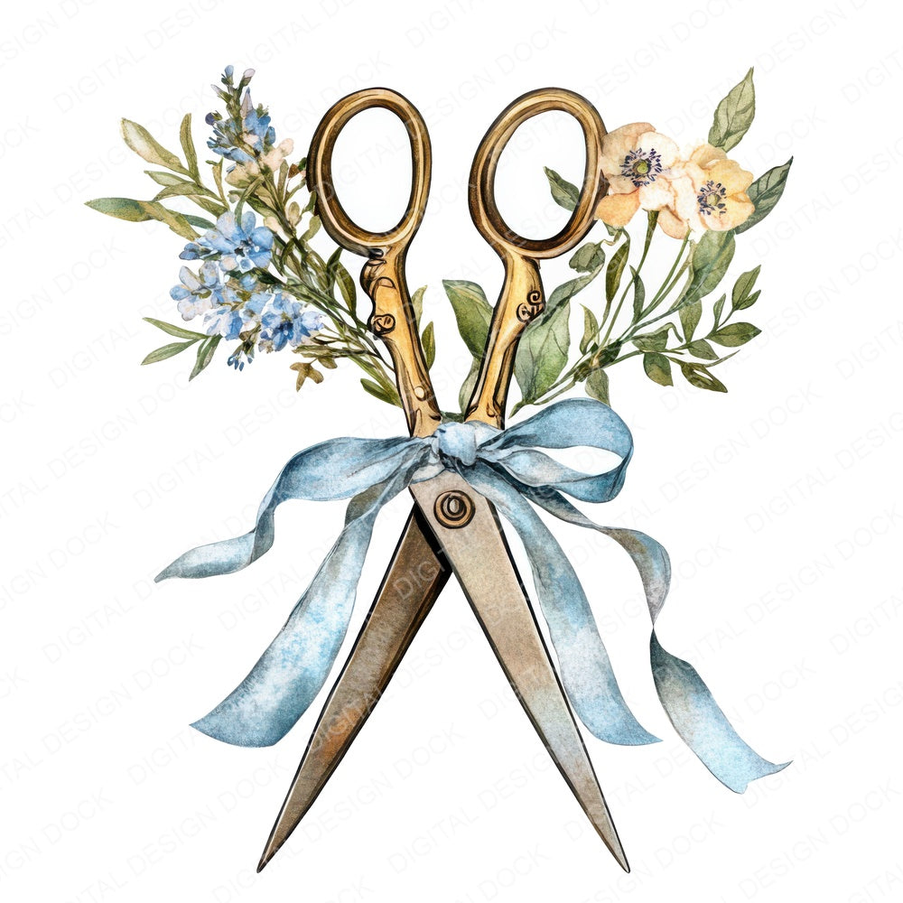 Vintage Scissors and Flowers fussy cut sheet in US Letter format showing all 12 designs on one printable page