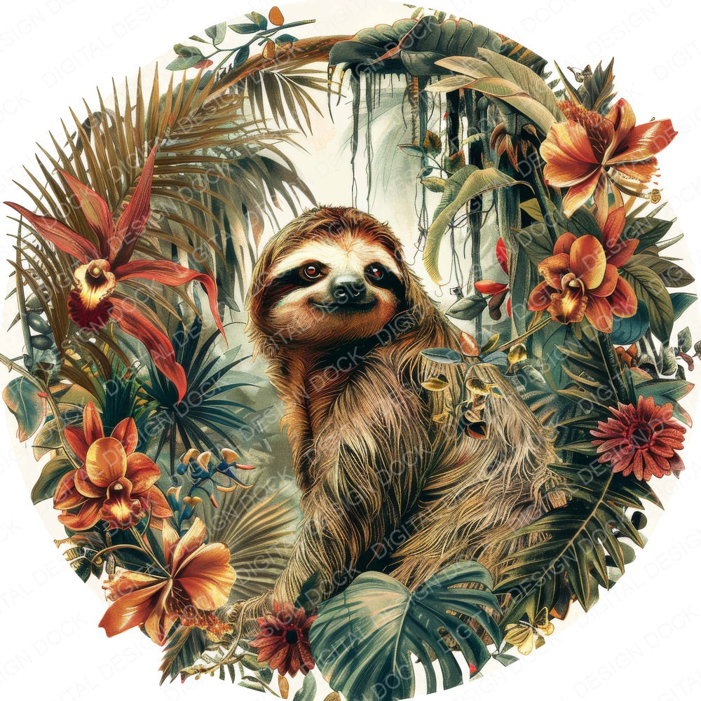 Vintage Sloth Illustration fussy cut sheet in A4 format showing all 12 designs on one printable page