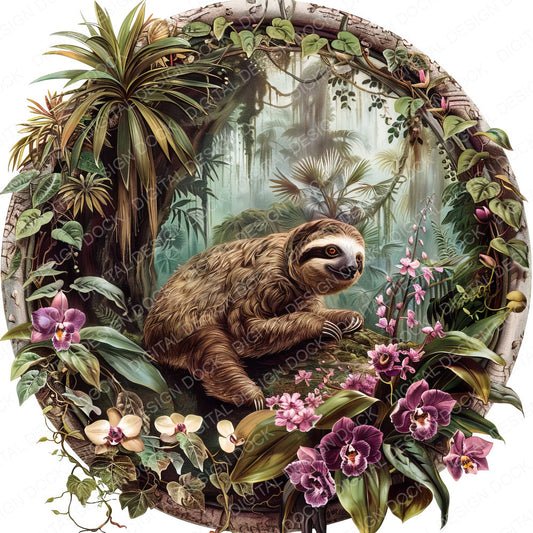 Vintage Sloth Illustration fussy cut sheet in US Letter format showing all 12 designs on one printable page