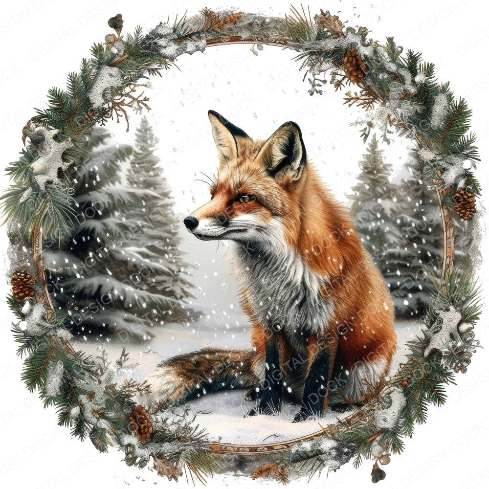 Vintage Snowy Fox Illustration fussy cut sheet in A4 format showing all 12 designs on one printable page