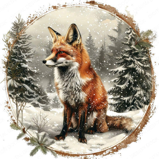 Vintage Snowy Fox Illustration fussy cut sheet in US Letter format showing all 12 designs on one printable page