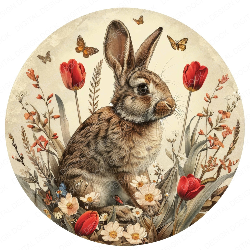 Vintage Springtime Rabbit Illustration Fussy Cut Sheets (DDD011296)
