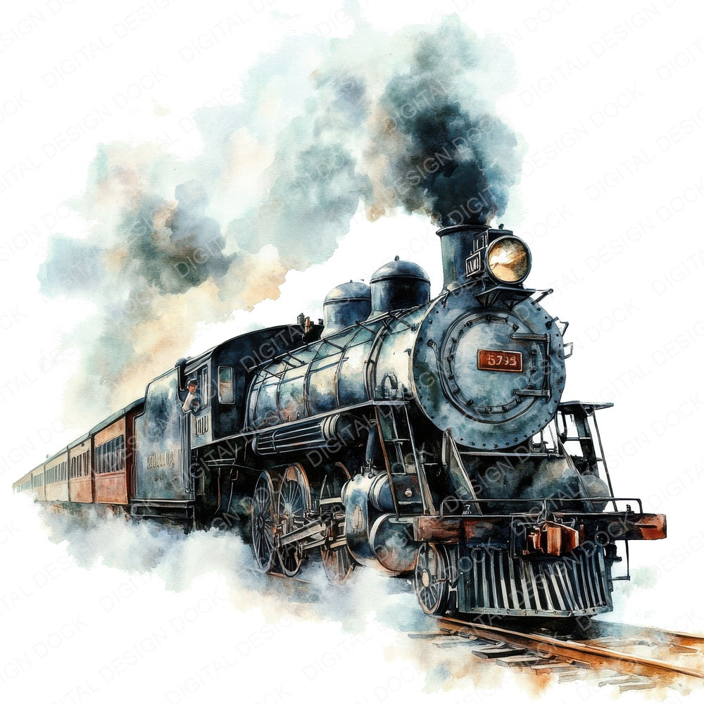 Vintage Steamtrain fussy cut sheet in A4 format showing all 12 designs on one printable page