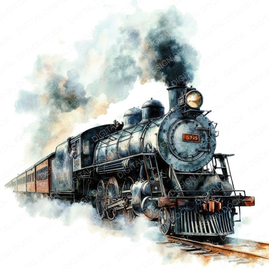 Vintage Steamtrain fussy cut sheet in A4 format showing all 12 designs on one printable page