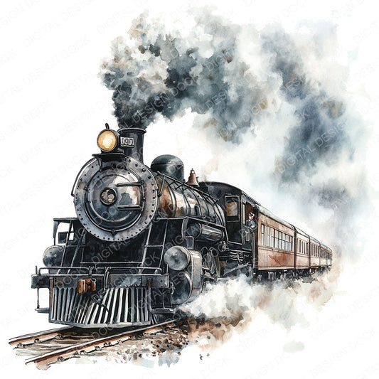 Vintage Steamtrain fussy cut sheet in US Letter format showing all 12 designs on one printable page