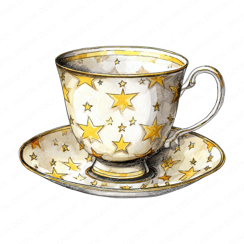Vintage Teacup Star fussy cut sheet in A4 format showing all 12 designs on one printable page