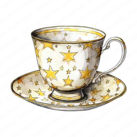 Vintage Teacup Star fussy cut sheet in A4 format showing all 12 designs on one printable page