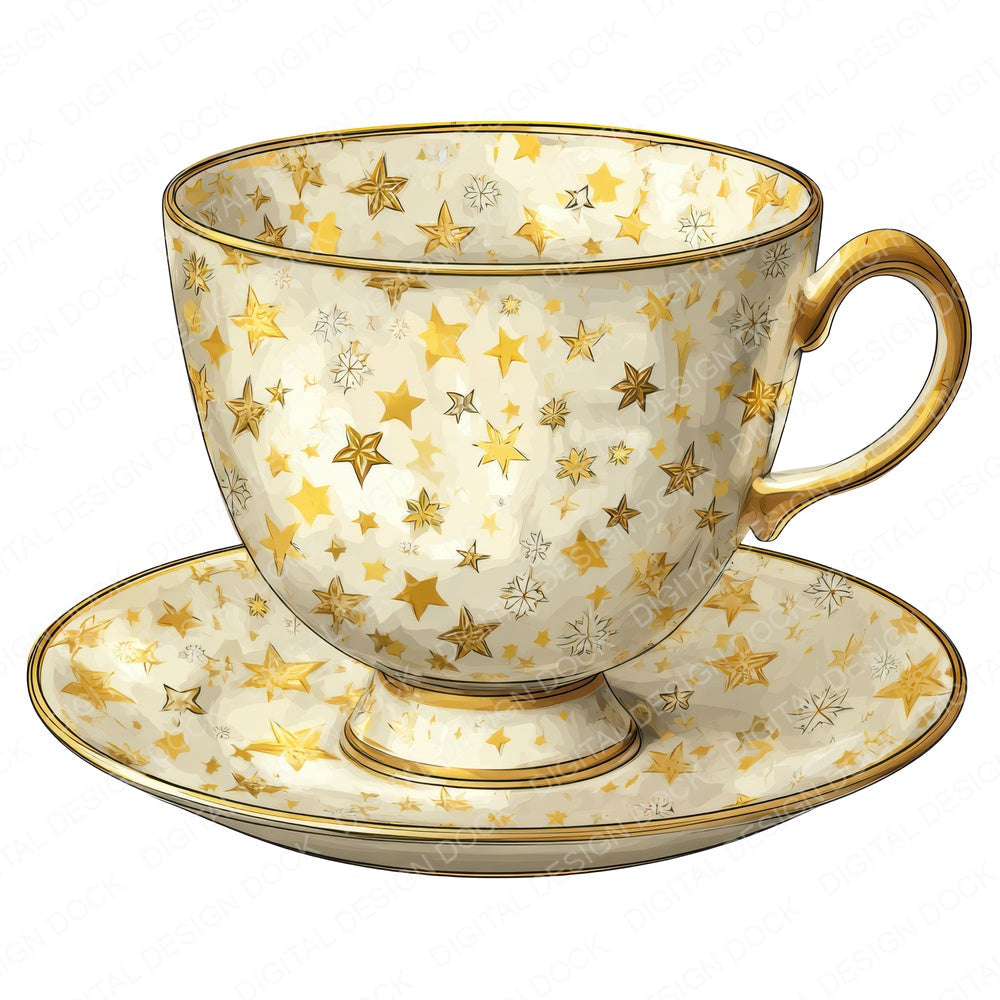 Vintage Teacup Star fussy cut sheet in US Letter format showing all 12 designs on one printable page