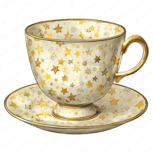 Vintage Teacup Star fussy cut sheet in US Letter format showing all 12 designs on one printable page