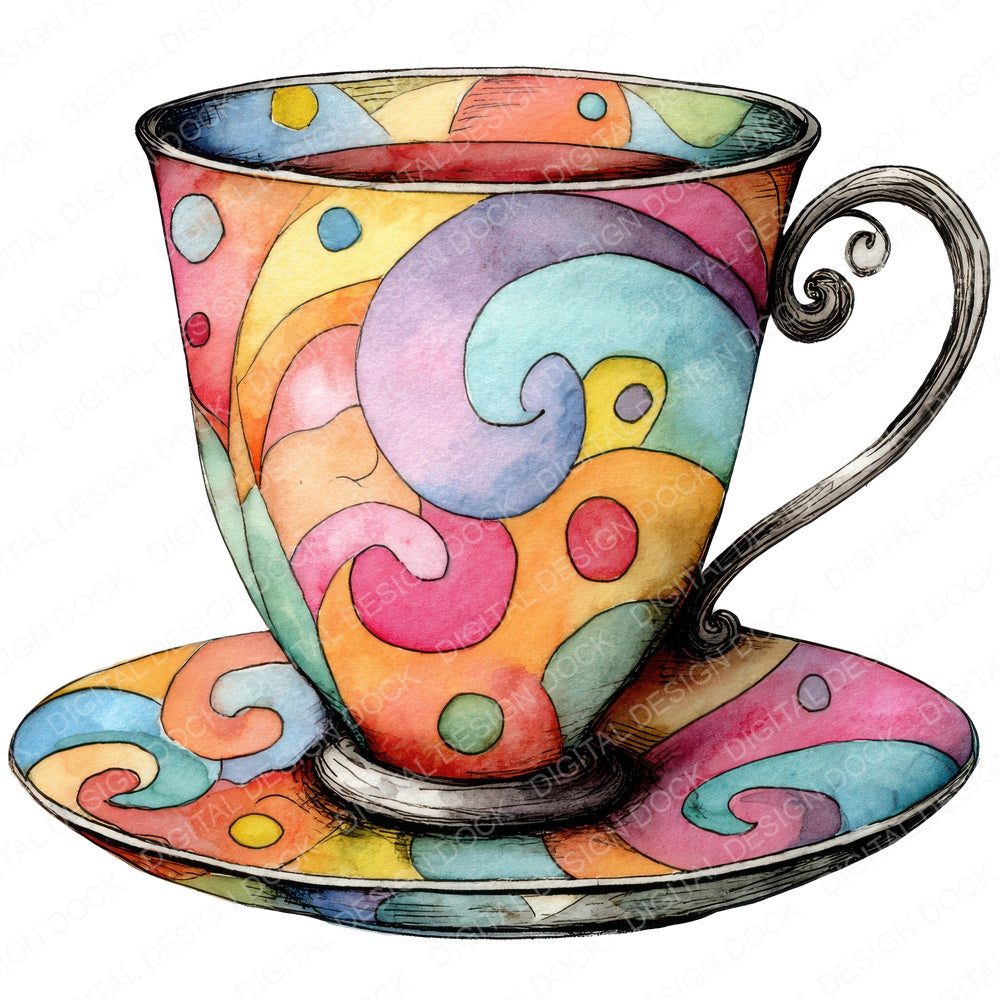 Vintage Teacup Swirl fussy cut sheet in A4 format showing all 12 designs on one printable page