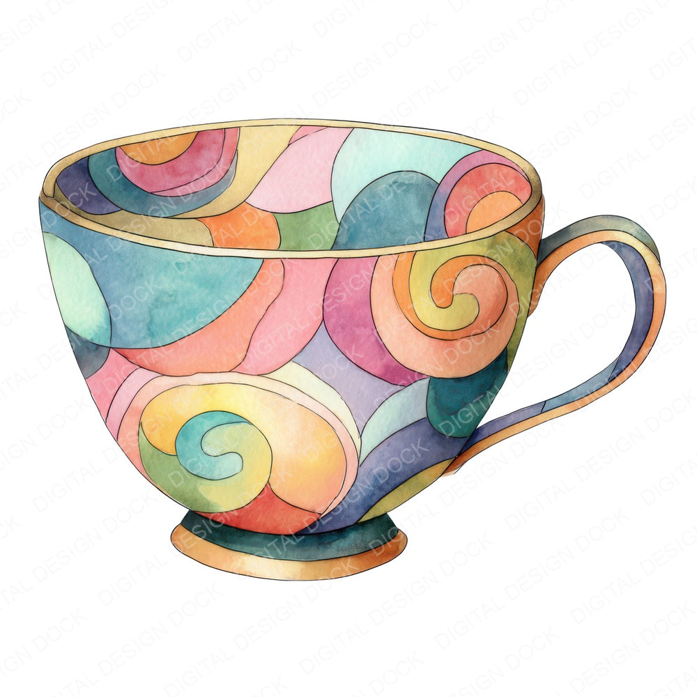 Vintage Teacup Swirl fussy cut sheet in US Letter format showing all 12 designs on one printable page