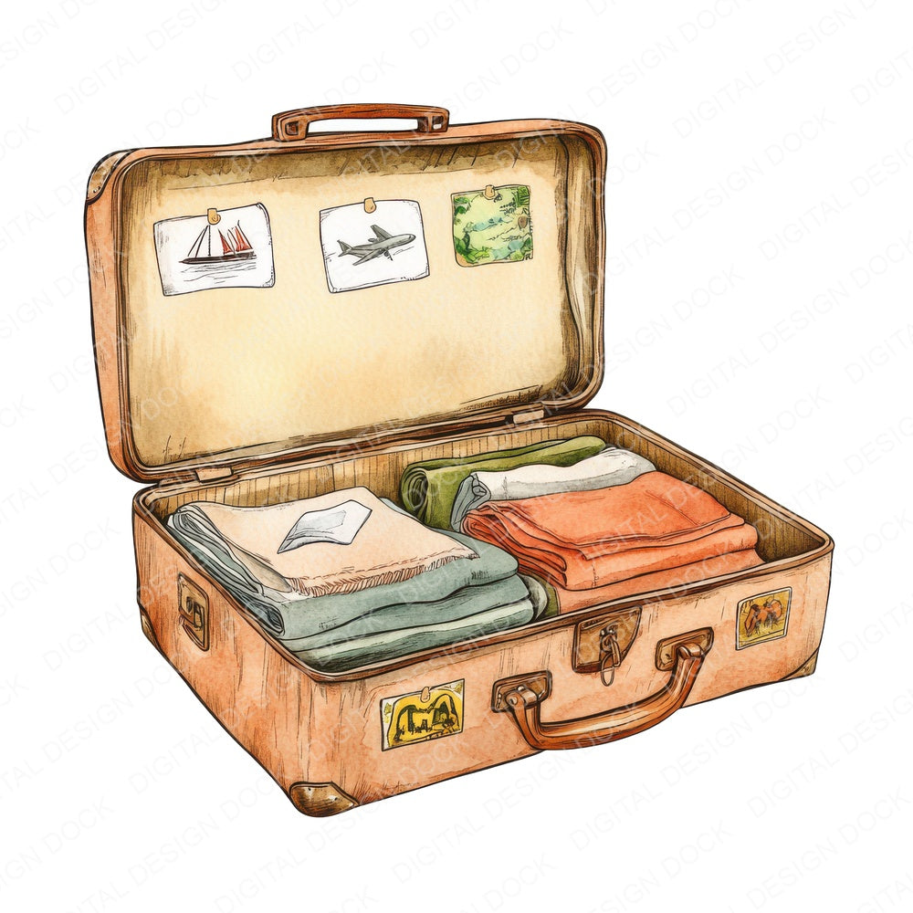 Vintage Travel Suitcase fussy cut sheet in A4 format showing all 12 designs on one printable page