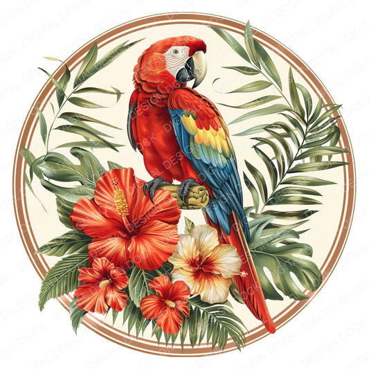 Vintage Tropical Floral Parrot Illustration fussy cut sheet in US Letter format showing all 12 designs on one printable page