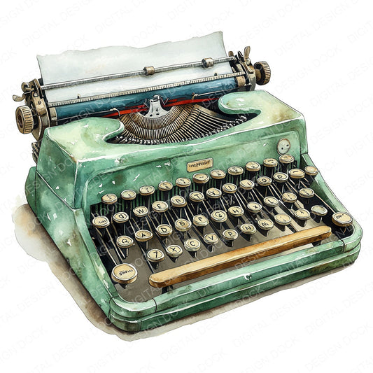 Vintage Typewriter fussy cut sheet in A4 format showing all 12 designs on one printable page
