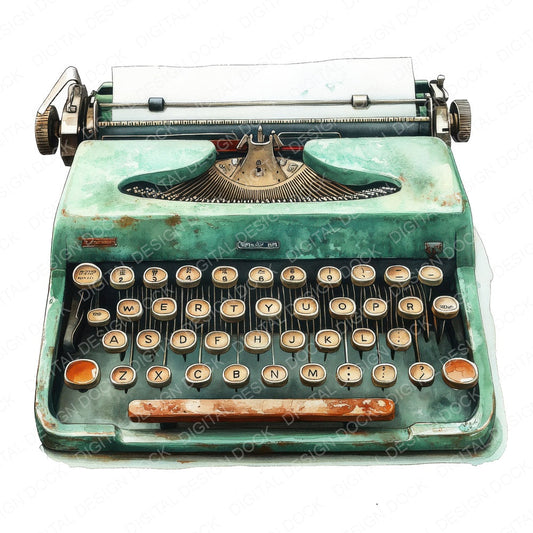 Vintage Typewriter fussy cut sheet in US Letter format showing all 12 designs on one printable page