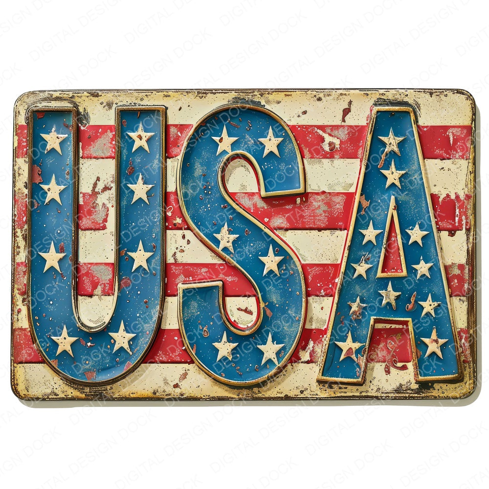 Vintage USA Flag Motif Letters fussy cut sheet in A4 format showing all 12 designs on one printable page