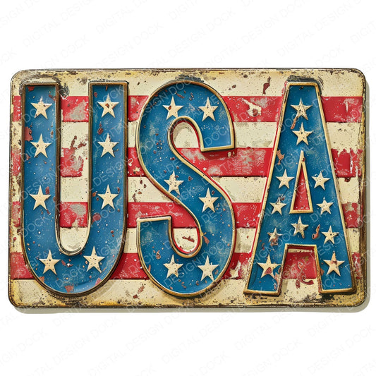 Vintage USA Flag Motif Letters fussy cut sheet in A4 format showing all 12 designs on one printable page