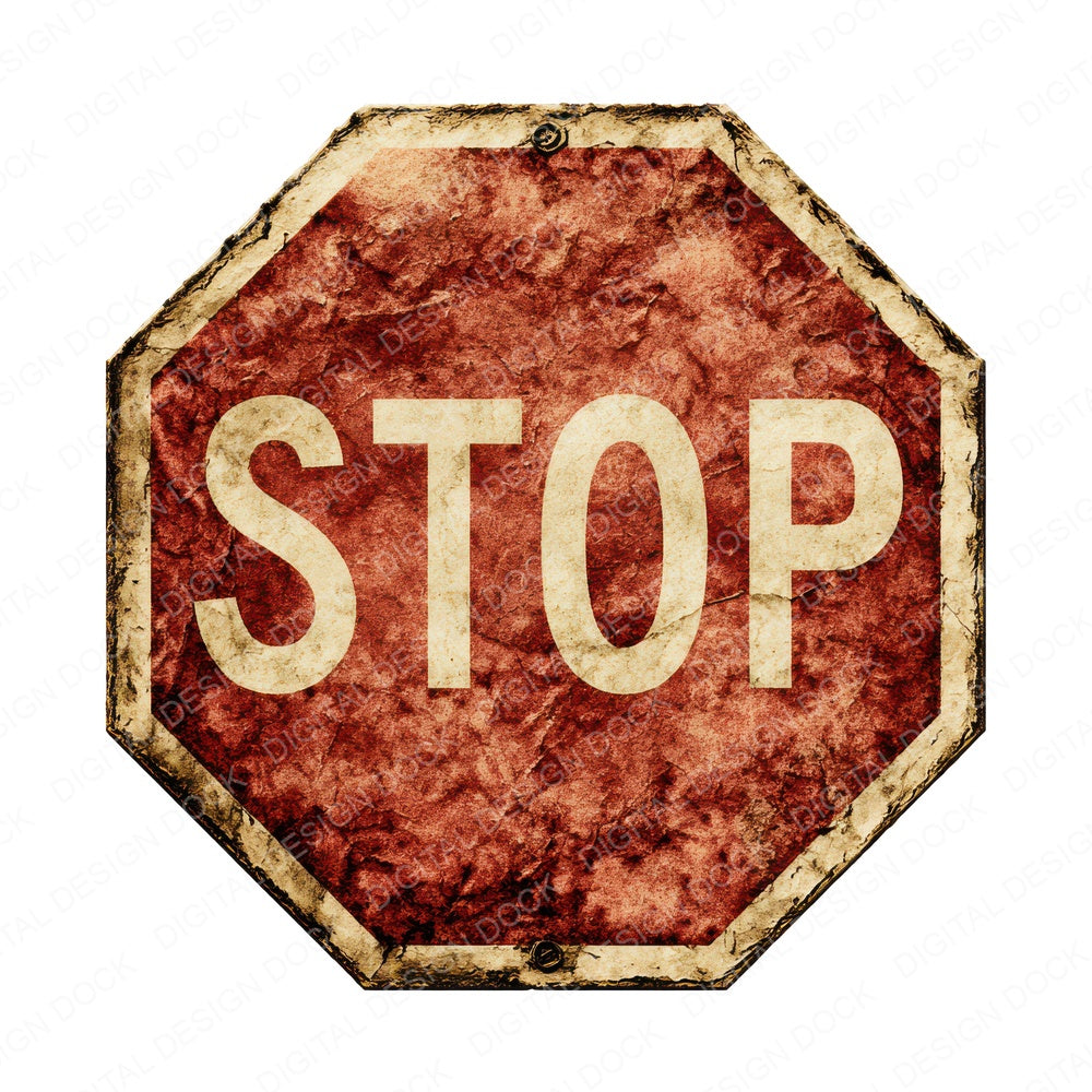 Vintage USA Stop Sign fussy cut sheet in US Letter format showing all 12 designs on one printable page