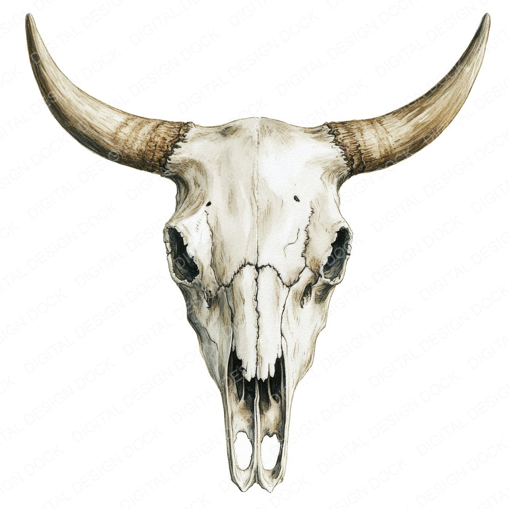 Vintage Watercolour Cow Skull Clipart Set (DDD006940)