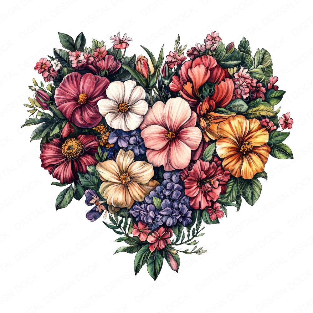Vintage Watercolour Heart Shape A fussy cut sheet in A4 format showing all 12 designs on one printable page