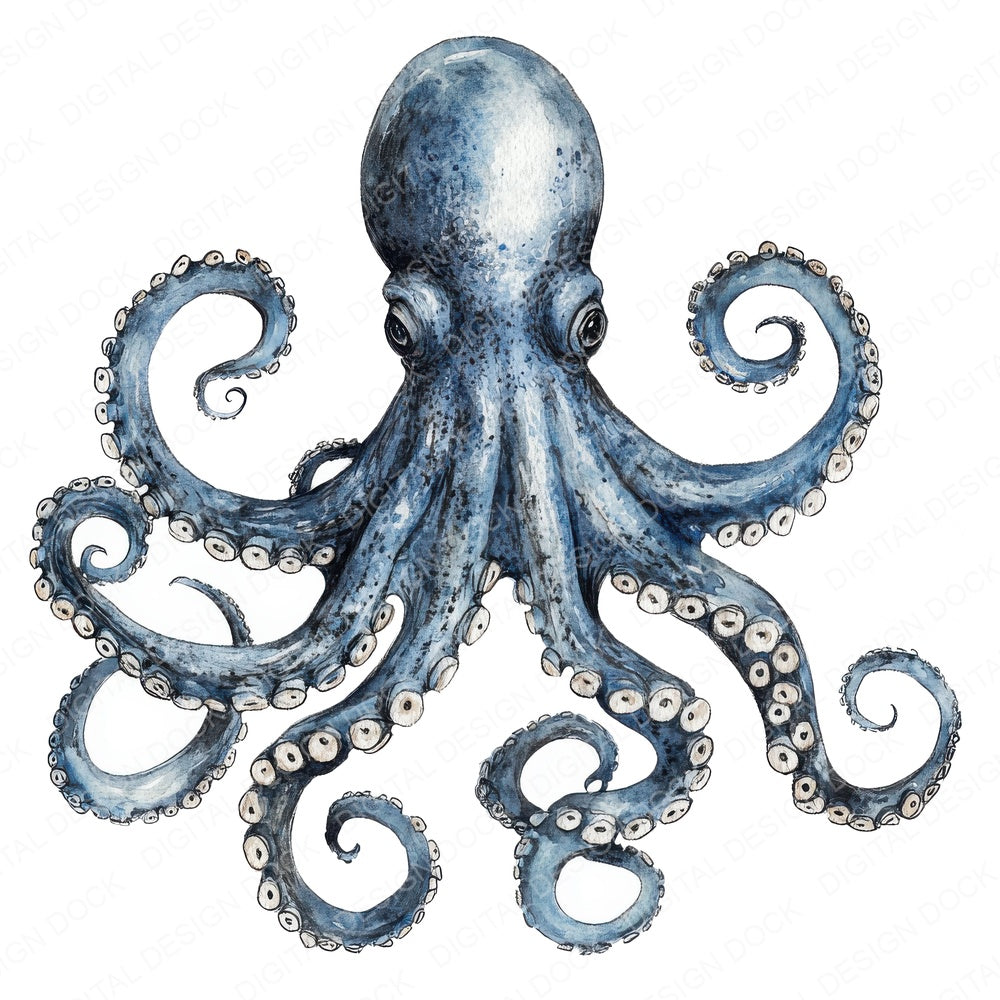 Vintage Watercolour Octopus fussy cut sheet in A4 format showing all 12 designs on one printable page
