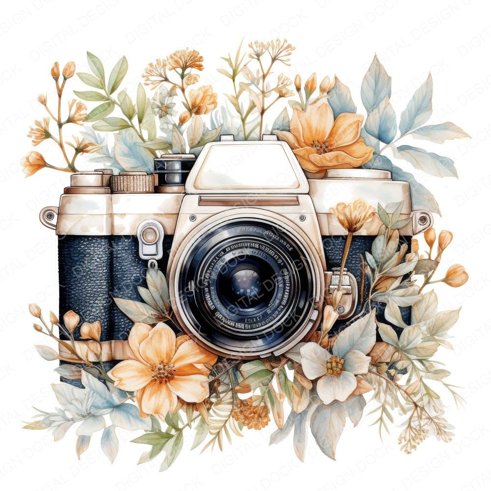 Vintage Wildflower Camera fussy cut sheet in US Letter format showing all 12 designs on one printable page