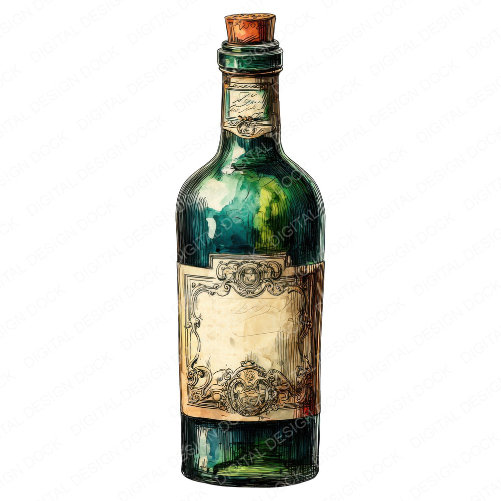 Vintage Wine Bottle fussy cut sheet in A4 format showing all 12 designs on one printable page