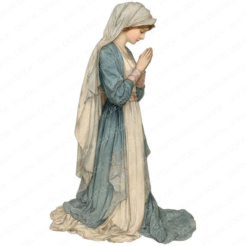 Vintage Woman Praying fussy cut sheet in A4 format showing all 12 designs on one printable page