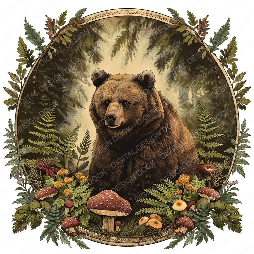 Vintage Woodland Bear Illustration fussy cut sheet in US Letter format showing all 12 designs on one printable page