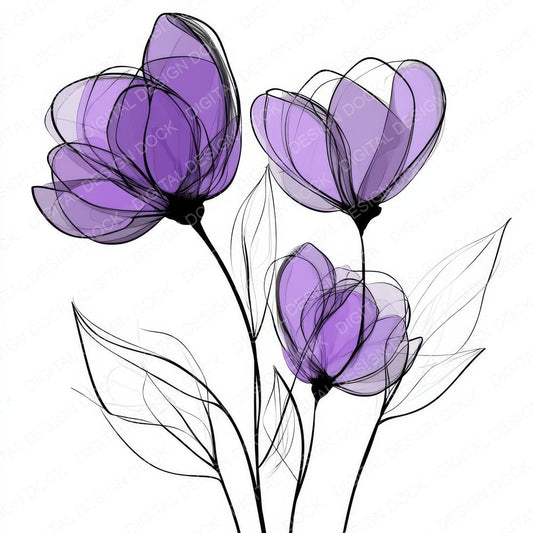 Violet Purple Abstract Flowers fussy cut sheet in A4 format showing all 12 designs on one printable page