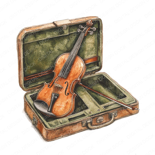 Violin in Velvet Case fussy cut sheet in A4 format showing all 12 designs on one printable page