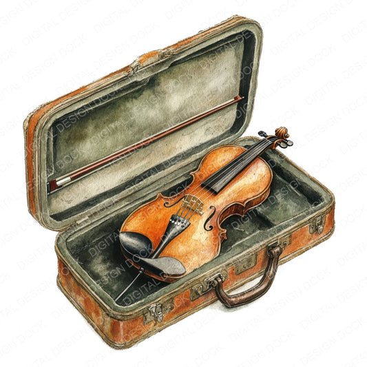 Violin in Velvet Case fussy cut sheet in US Letter format showing all 12 designs on one printable page