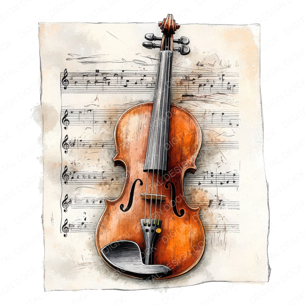 Violin on Music Sheet fussy cut sheet in A4 format showing all 12 designs on one printable page