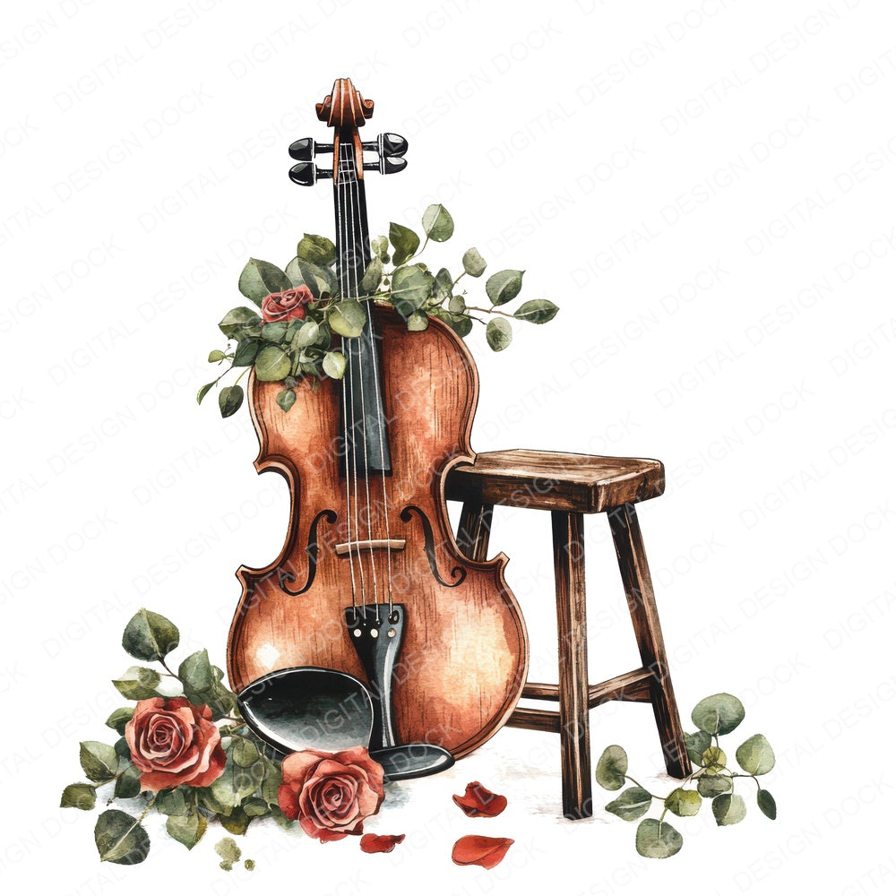 Violin with Wrapped Florals fussy cut sheet in A4 format showing all 12 designs on one printable page