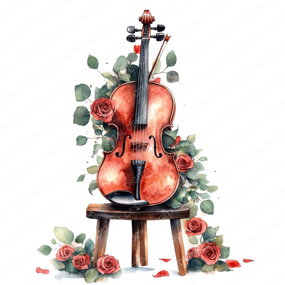 Violin with Wrapped Florals fussy cut sheet in US Letter format showing all 12 designs on one printable page