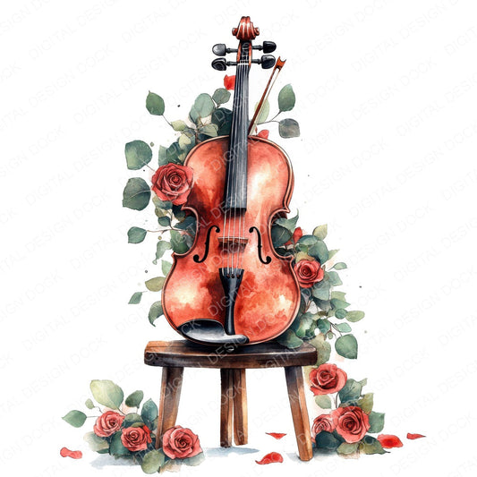 Violin with Wrapped Florals fussy cut sheet in US Letter format showing all 12 designs on one printable page