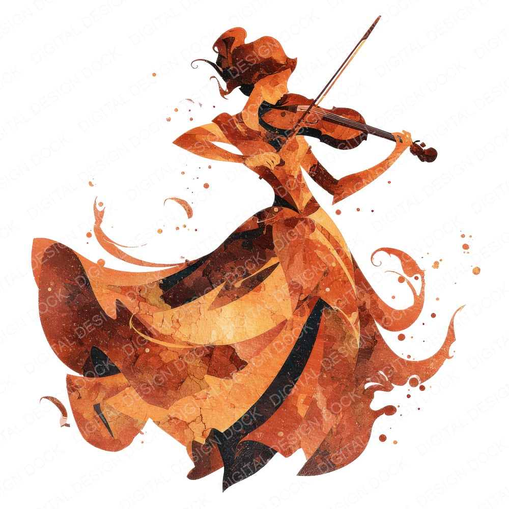 Violinist Performance Woman fussy cut sheet in A4 format showing all 12 designs on one printable page