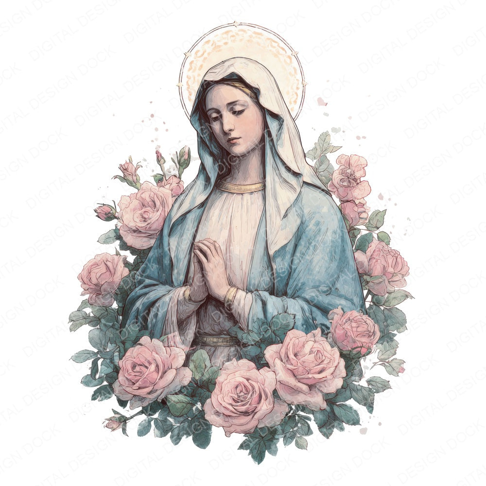 Virgin Mary with Roses fussy cut sheet in A4 format showing all 12 designs on one printable page