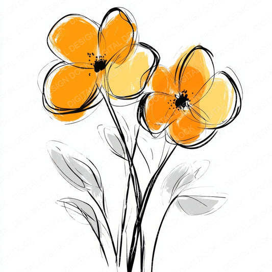 Vivid Orange Abstract Flowers fussy cut sheet in A4 format showing all 12 designs on one printable page