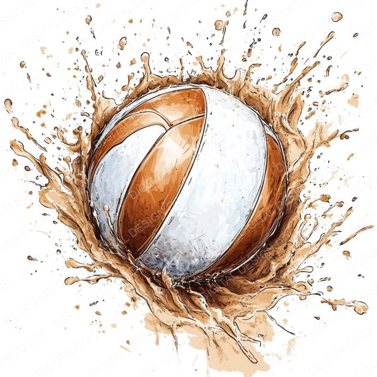 Vollyball Watercolour Splash fussy cut sheet in A4 format showing all 12 designs on one printable page