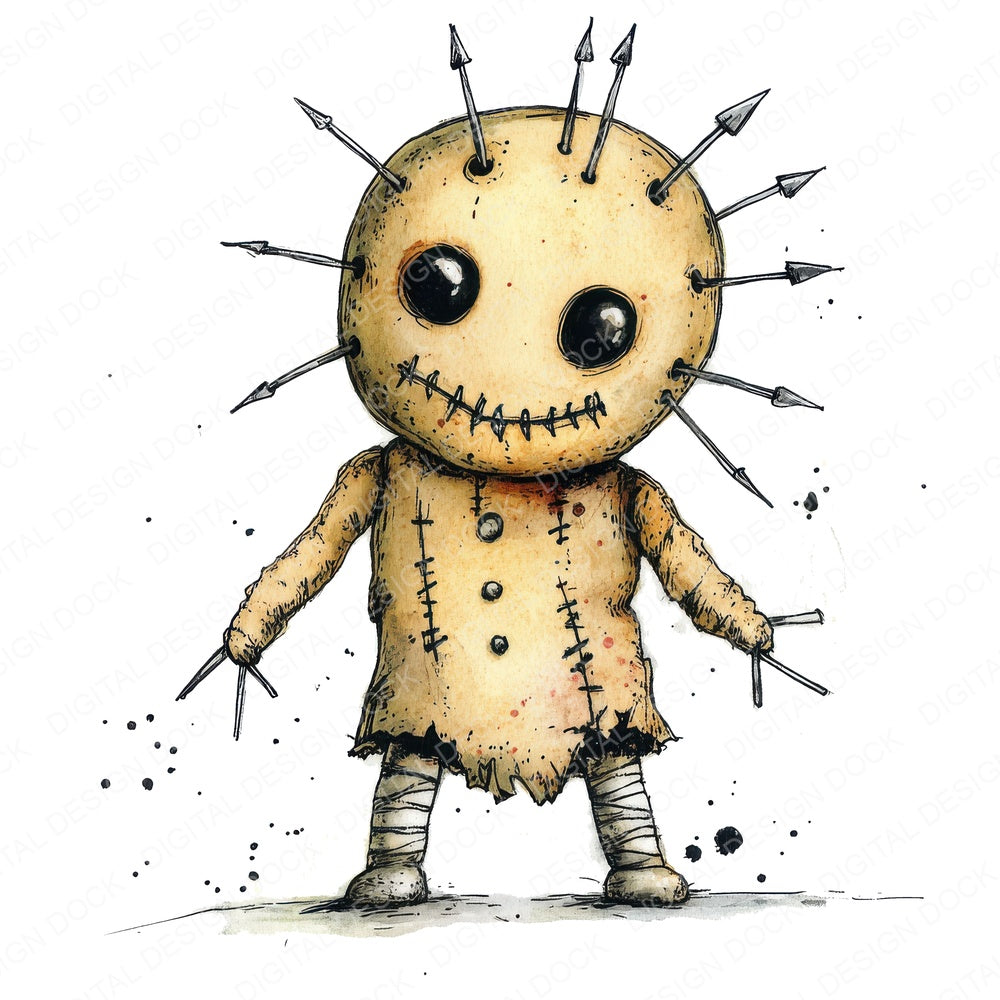 Voodoo Doll fussy cut sheet in US Letter format showing all 12 designs on one printable page