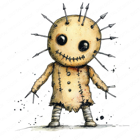 Voodoo Doll fussy cut sheet in US Letter format showing all 12 designs on one printable page
