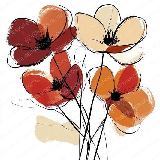 Warm Maroon Abstract Flowers fussy cut sheet in A4 format showing all 12 designs on one printable page